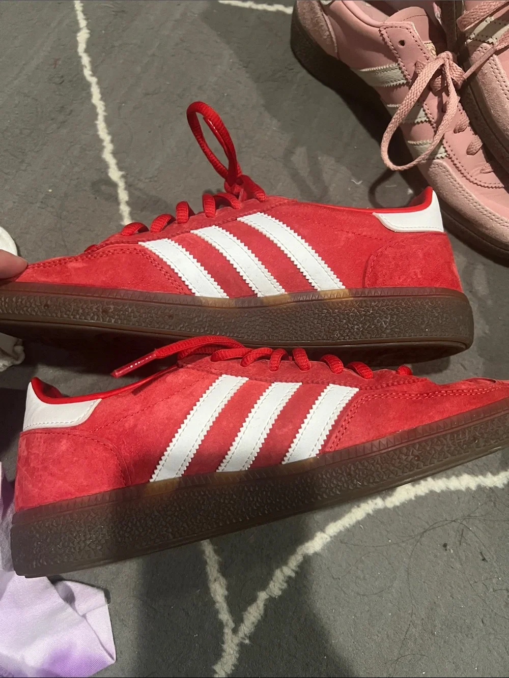adidas spezial Red Suede Sneakers with White Stripes